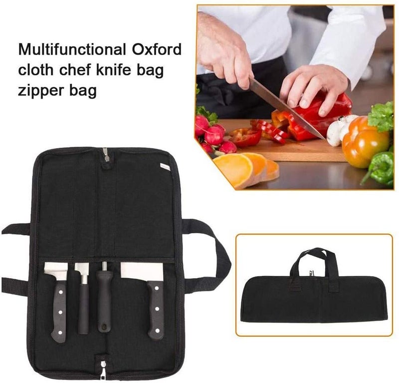QEES Knife Roll,Heavy Duty Knife Bag,Waxed Canvas knife Case with 4 Slots for Knives & Kitchen Tools,Chef Knife Bag with Handle.Portable Knife Roll Bag for Stroage Home Traveling Camping.Case Knives Pouch - Image 4